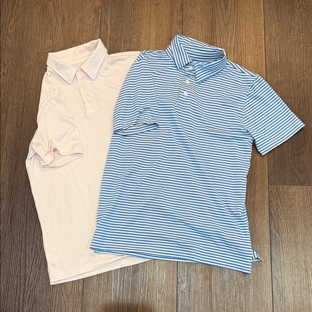 Crewcuts Two-Pack Stripe Polo Set - Blue & Light Pink, size large